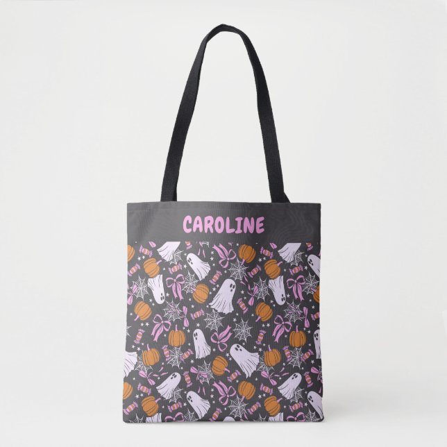 Custom Spooky Ghosts Coquette Pink Bows Halloween Tasche (Vorderseite)