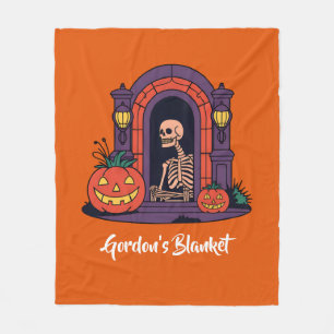 Custom Spooky Pumpkin Creepy Skeleton Halloween Fleecedecke