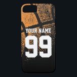 Custom Sport Basketball Jersey Nummer iPhone Fall Case-Mate iPhone Hülle<br><div class="desc">Maßgeschneiderte Sport Basketball Jersey Nummer iPhone Gehäuse. Personalisiertes iPhone-Cover mit atheltisch orangefarbenem Basketballdesign. Anpassbare Hintergrundfarbe hinter Vintagem Foto. Personalisierbar mit Name des High School Teams,  Monogramm,  lustiges Zitat,  Slogan etc. Niedliche Geburtstag Geschenkidee für sportliche Jungs und Mädels. Machen Sie einen für Vater,  Mutter,  Coach,  Freundin,  Freund,  Teamkollegen usw.</div>