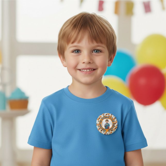Custom Sports Theme Birthday Photo Button (Von Creator hochgeladen)