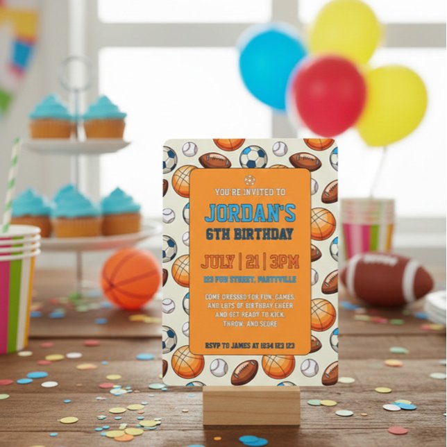 Custom Sports Theme Kids Birthday Invitation (Créateur téléchargé)