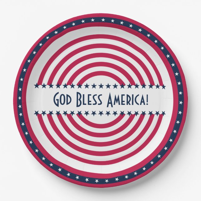 Custom Sprichwort God Bless America Stars n Strips Pappteller (Vorderseite)