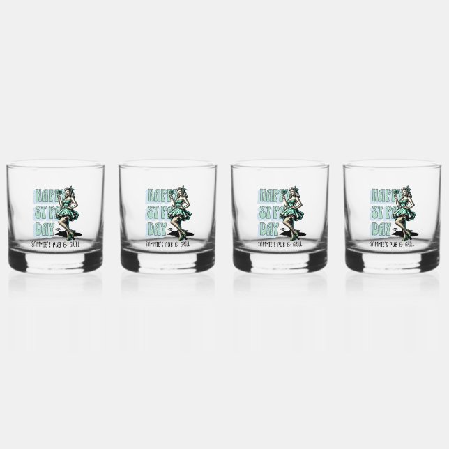 Custom St Patrick's Day Pinup Girl mit Kleeblatt Whiskyglas (Vorderseite)