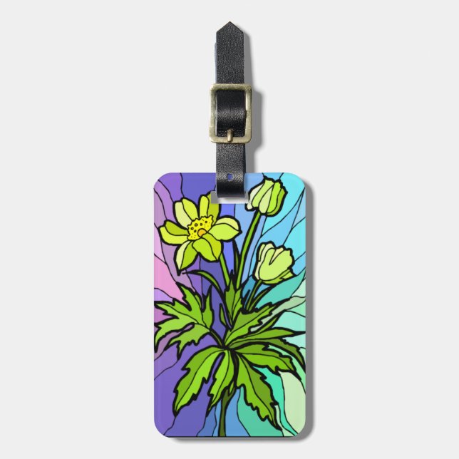 Custom Stain Glass Daisy Luggage Tag Gepäckanhänger (Vorderseite vertikal)