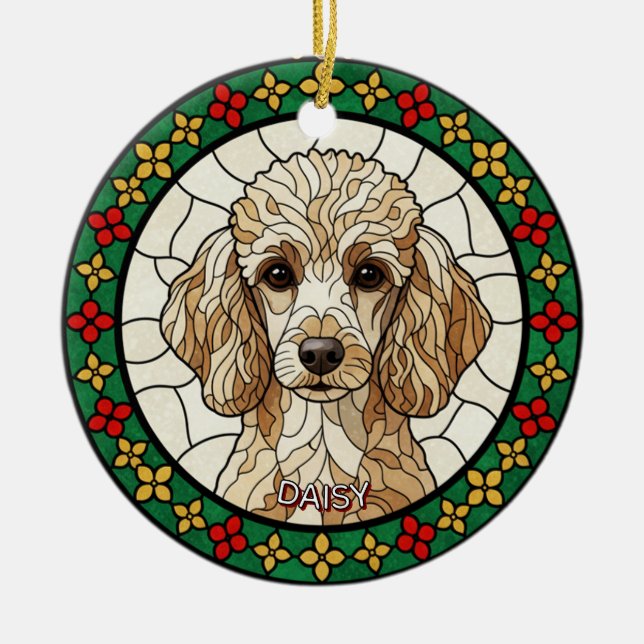 Custom Stained glass effect DOG'S name Christmas  Keramik Ornament (Vorne)