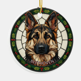 Custom Stained glass effect DOG'S name Christmas  Keramik Ornament