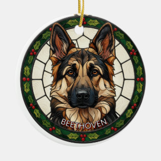 Custom Stained glass effect DOG'S name Christmas  Keramik Ornament
