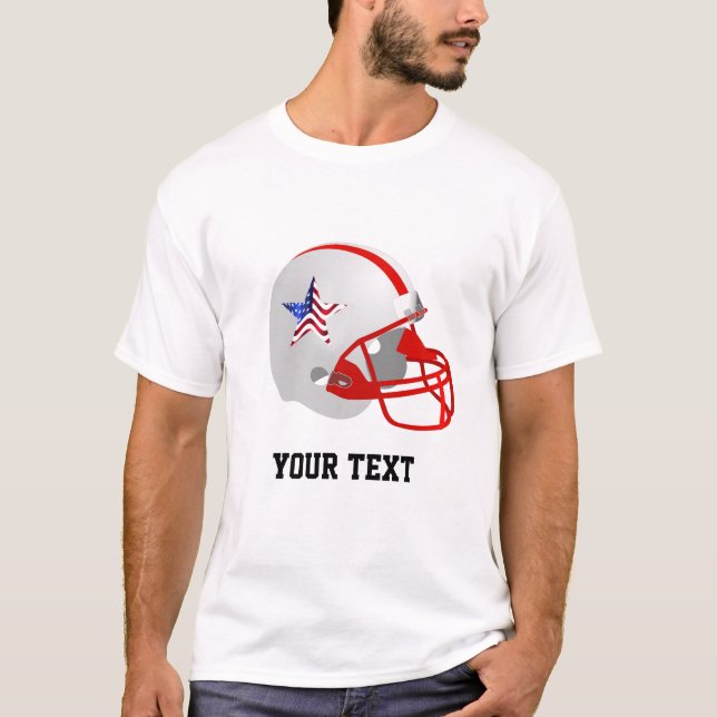Custom Star auf Red White American Football Helm T-Shirt (Vorderseite)