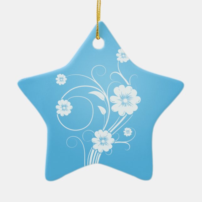 Custom Star Ornamente Weiße Blume auf blau (Vorne)