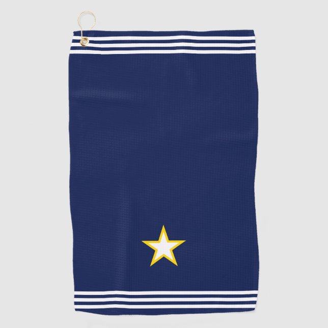 Custom Star & Three Strips auf Navy Blue Golfhandtuch (Vorderseite)