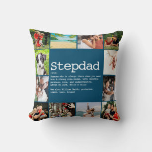 Custom Stepdad Definition Foto Collage Blue Kissen