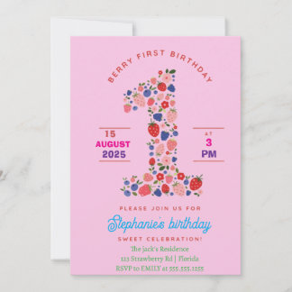 Custom Strawberry 1st Birthday Party Berry First  Einladung