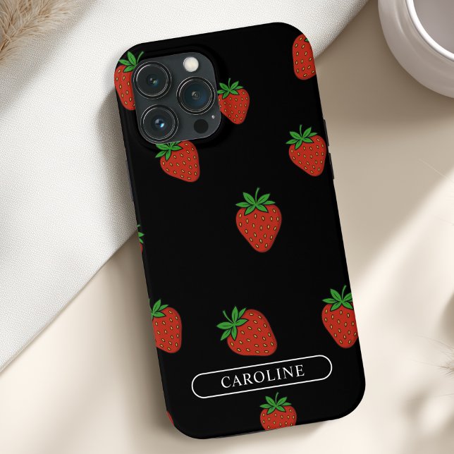 Custom Strawberry Black Case-Mate iPhone Hülle (Custom Strawberry Case-Mate Black iPhone Case with your Name or Text)