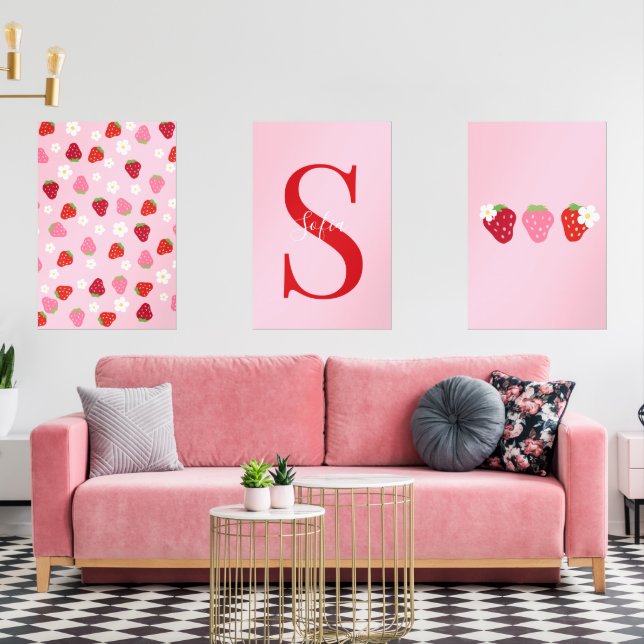 Custom Strawberry & Daisy Wall Art Set  (Wohnzimmer)