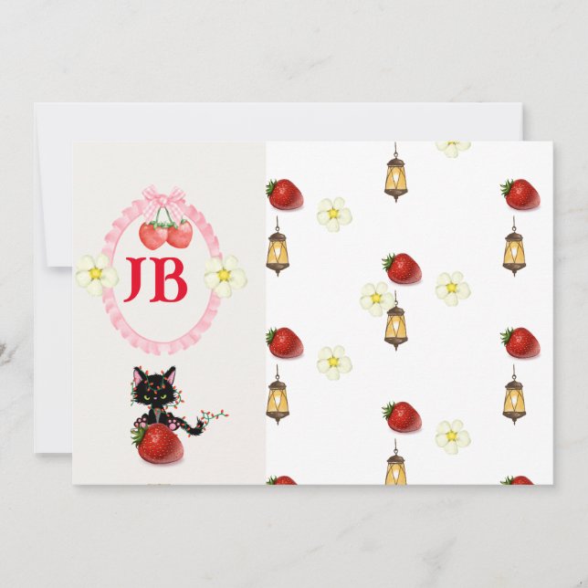 Custom Strawberry Mit Monogramm Baby Einladung (Vorderseite)