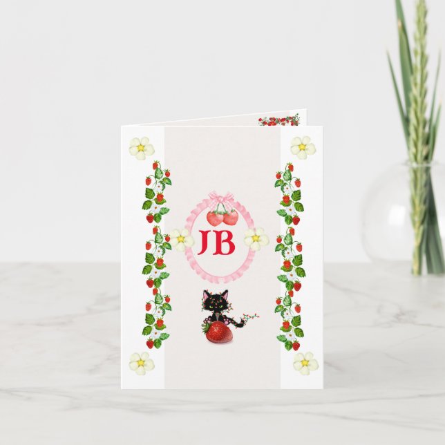 Custom Strawberry Mit Monogramm Baby Einladung (Vorderseite)