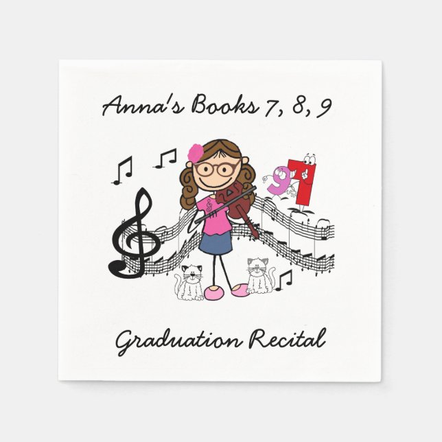 Custom Strichmännchen Violin Player Paper Napkins Serviette (Vorderseite)