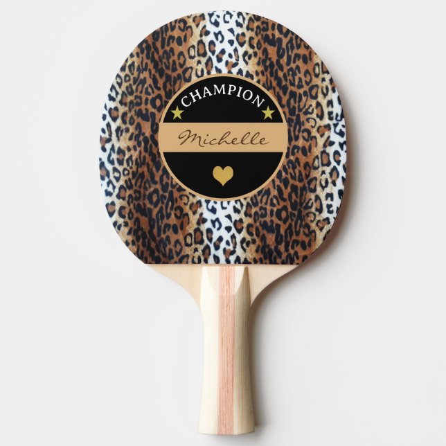 Custom Stylish Brown Schwarz-weiß Leopard Champion Tischtennis Schläger (Vorderseite)