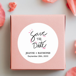 Custom Stylish Calligraphy Save the Date Wedding Runder Aufkleber