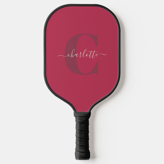 Custom Stylish Mit Monogramm Name Magenta Red Pickleball Schläger (Vorderseite)