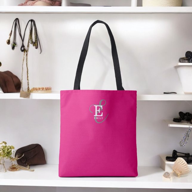 Custom Stylish Monogram Typografy Hot Pink Tasche (Personalize with your name and monogram initial.)