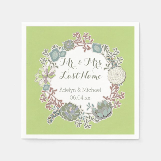 Custom Succulent Wreath Wedding Paper Napkins Serviette (Vorderseite)