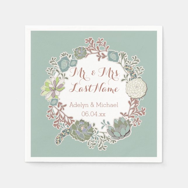 Custom Succulent Wreath Wedding Paper Napkins Serviette (Vorderseite)