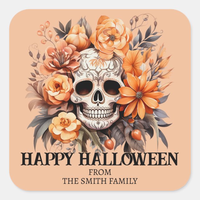 Custom Sugar Skull Halloween Quadratischer Aufkleber (Vorderseite)