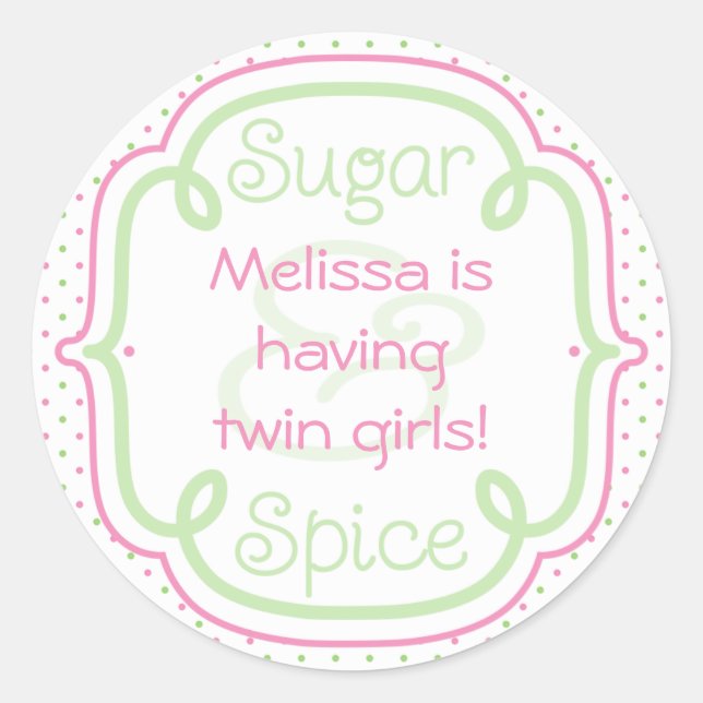 Custom Sugar und Spice Baby Duwer Twins Runder Aufkleber (Vorderseite)