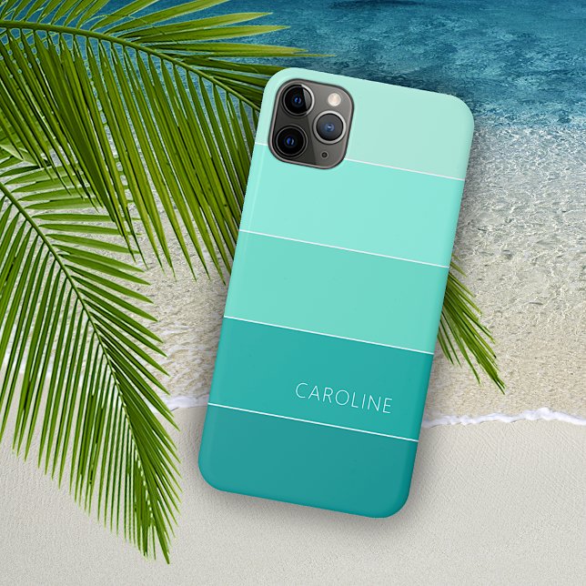 Custom Summer Blue Aqua Ocean Türkis Streifen iPhone 15 Plus Hülle (Von Creator hochgeladen)