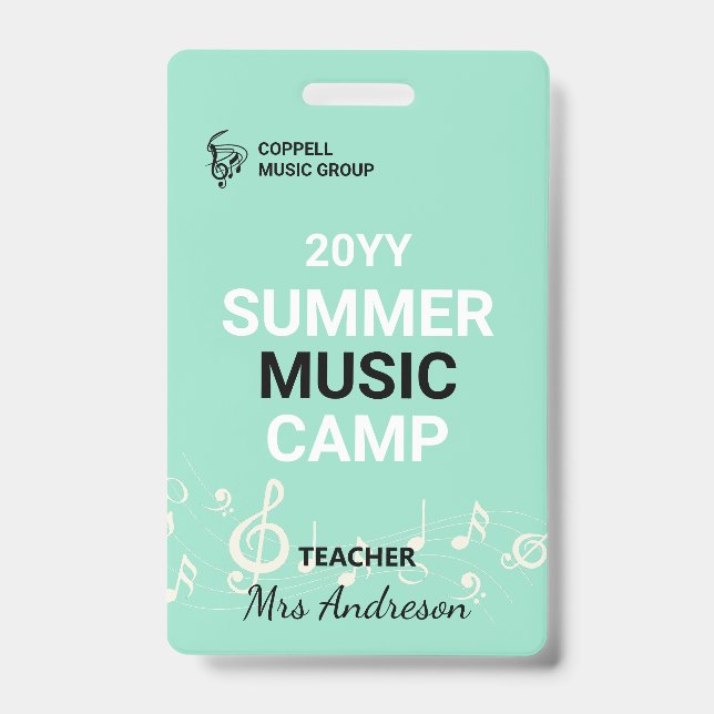 Custom Summer Music Camp Lehrer-ID-Abzeichen Ausweis (Vorderseite)
