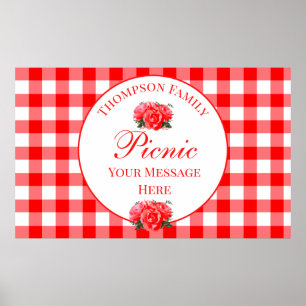 Custom Summer Picnic Red Gingham Sign Poster