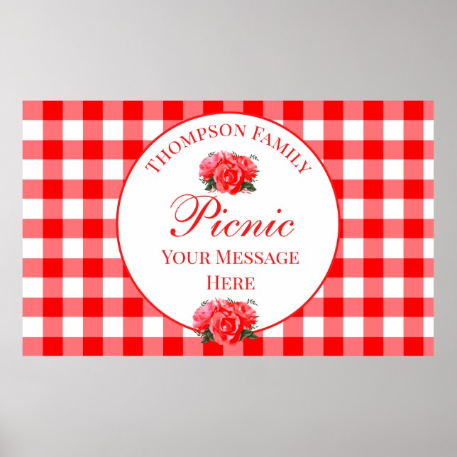 Custom Summer Picnic Red Gingham Sign Poster (Vorne)