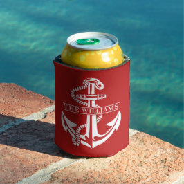 Custom Summerry White Nautical Anchor on Dark Red Dosenkühler