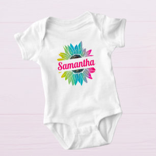 Custom Sunflower Monogram Baby Bodysuit Strampler