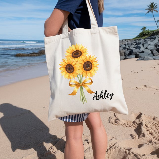 Custom Sunflower Tote Bag for Women, Bridesmaier Tragetasche (sunflower tote bag, custom name gift, bridesmaid tote bag, floral tote, botanical tote bag,)