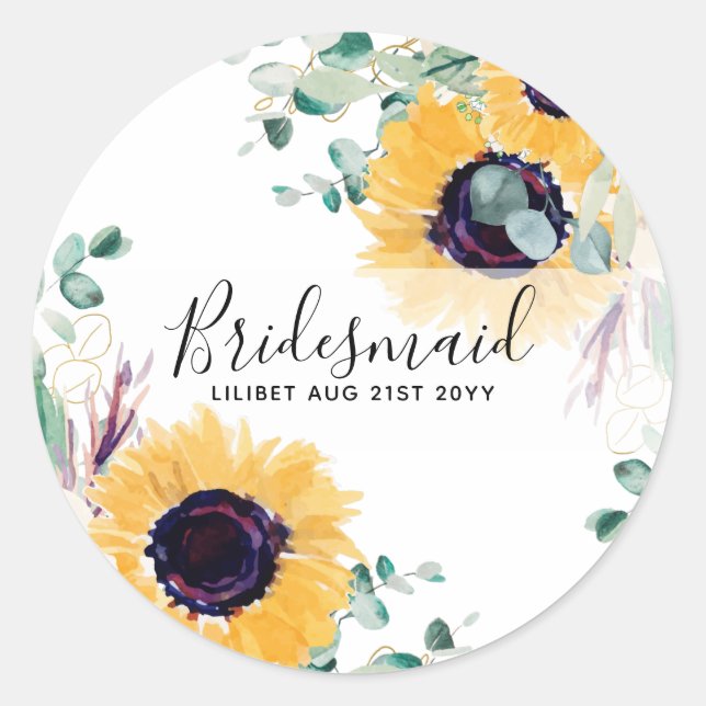 Custom Sunflowers Bridesmaiers Geschenke Hinzufüge Runder Aufkleber (Vorderseite)