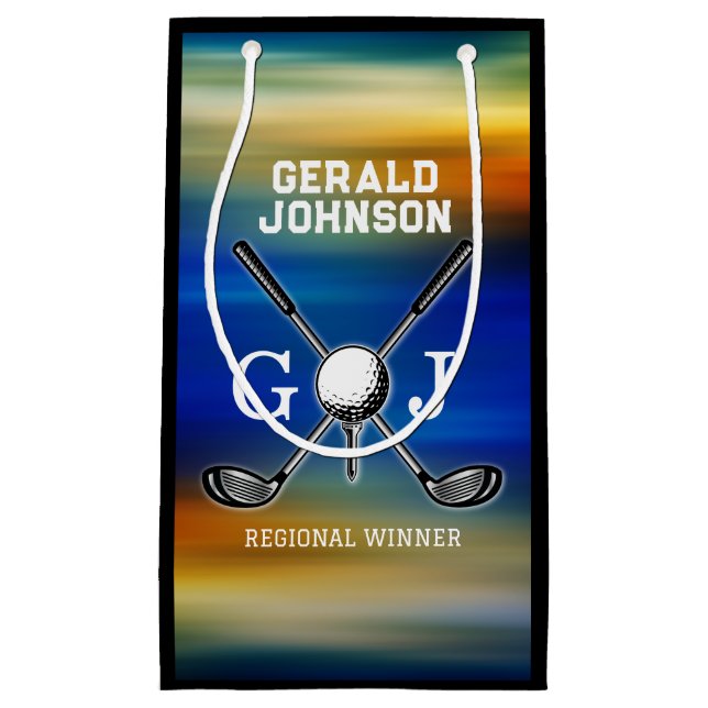 Custom Sunset Golf Monogram Design Kleine Geschenktüte (Vorderseite)