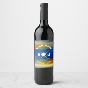 Custom Sunset Golf Monogram Design Weinetikett