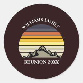 Custom Sunset Mountain Family Wiedersehen Party Runder Aufkleber