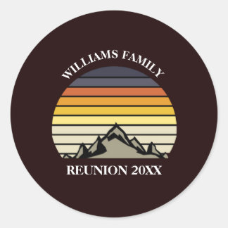 Custom Sunset Mountain Family Wiedersehen Party Runder Aufkleber