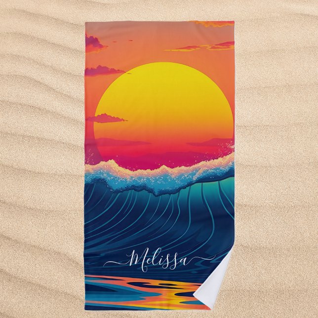 Custom Sunset Wave Beach Handtuch - (Custom Sunset Wave Beach Towel)