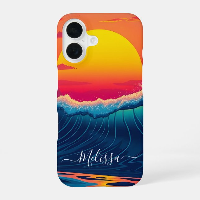 Custom Sunset Wave Beach- iPhone 16 Hülle (Rückseite)