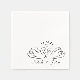 Custom Swan Heart Wedding Cocktail Napkin Serviette