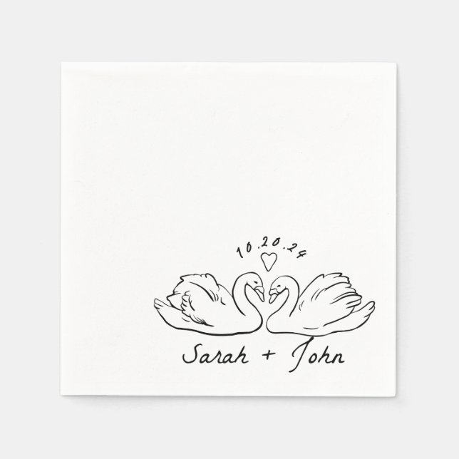 Custom Swan Heart Wedding Cocktail Napkin Serviette (Vorderseite)