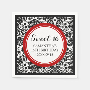 Custom Sweet 16 Birthday Napkin Red Damask Serviette