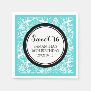 Custom Sweet 16 Geburtstag Napkin Aqua Black Damas Serviette