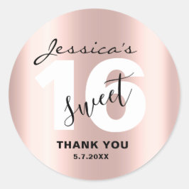 Custom Sweet 16 Sleek Rose Gold Danke Chic Runder Aufkleber