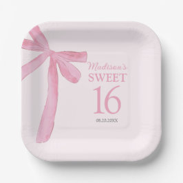 Custom Sweet 16th Birthday Coquette Pink Bow Pappteller