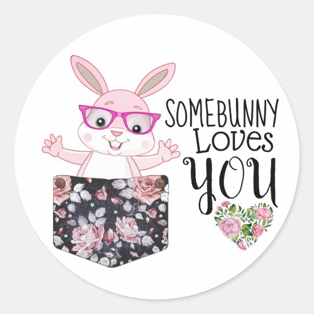 Custom Sweet Baby Girl Bunny Glasses Blume Runder Aufkleber (Vorderseite)